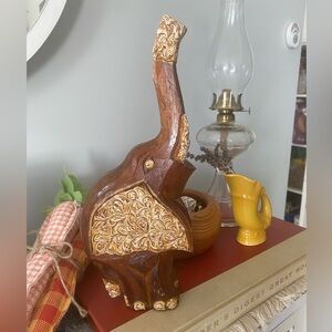 Hand-Carved Wooden Elephant Accent with Gold Detailing